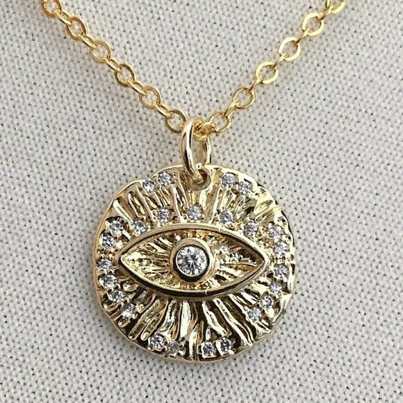 Evil Eye Sparkly Cubic Zirconia Necklace - Picture 1 of 5